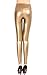 ZUUC Women’s Faux Leather PU Slim Stretch High Waisted Leggings Skinny Pants (L, Gold)