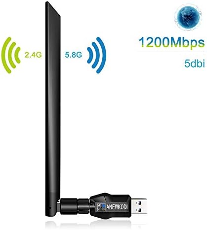 ANEWKODI Wireless 1200Mbps USB Wifi, USB 3.0 Dual Band (2.4G/300Mbps + 5G/867Mbps) 802.11ac/b/g/n Wifi Adapter for PC/Desktop/Laptop, Support Windows 10/8.1/8/7/XP, Mac OS X