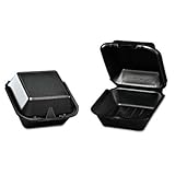 Genpak SN225-3L Black Color 1 Large Compartment Sandwich Foam Hinged Dinner Container Lid 125-Pack (Case of 4)