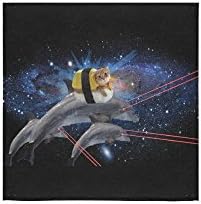 Universe Space Cool Galaxy Cat And Dolphins Laser Beams Thin Soft Towel 13"x13"(One-sided Printing)