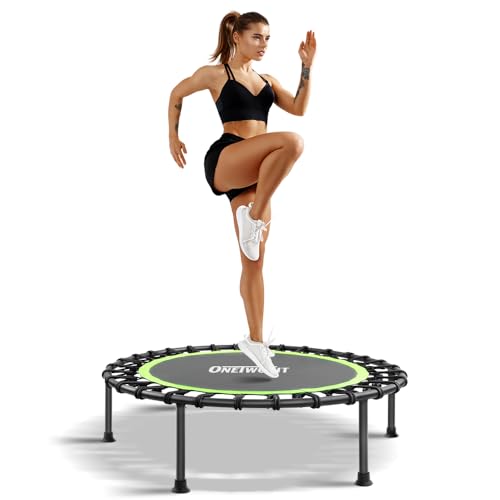 ONETWOFIT 107/114cm Trampolín de Rebote para Adultos, Mini trampolín silencioso para Ejercicio en Interiores al Aire Libre, trampolín de Fitness con Rebote Bungee Verde