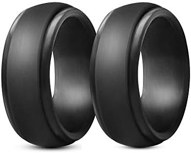 Silicone Wedding Rings for Men 2 Pack Black Rubber Bands- Black, Non-Toxic, Medical Grade