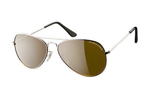 Eagle Eyes CLASSIC AVIATOR Sunglasses -Silver Stainless Steel Frame (58mm) , Polarized Lenses