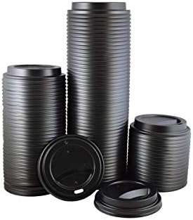 HeloGreen Eco-Friendly Recyclable (10,12,16, 20 Ounce Black Dome Coffee Lid) Fits 10,12,16, 20 oz Paper Hot Cups - Black (100 count)