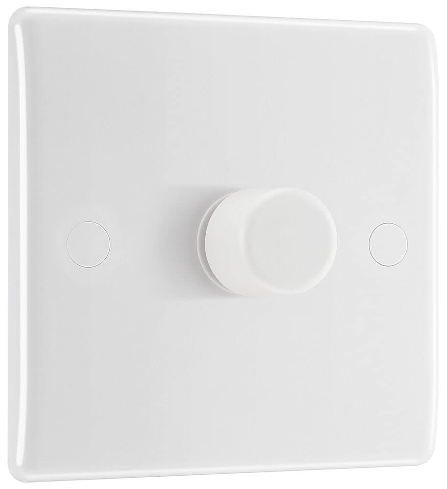 BG Electrical Intelligent Single Wall Dimmer Switch, 2 Way, Round Edge, Nexus 800 Series, White Moulded, 200W, 881