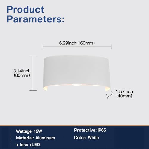 2 Pack Lampada da Parete Esterno/Interno LED Applique da Esterni 12W 1200LM Up Down Lampada da Parete IP65 Impermeabile Moderno Lampade Muro Alluminio Bagliore su e giù (Bianco 4500K luce naturale)