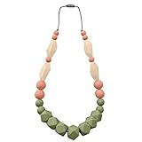 ReignDrop Baby Teething Necklace for Mom, Silicone Baby Teether Necklace for Teething Pain Relief In Babies and Toddlers, Sturdy and Stylish Chewable Necklace for Boys and Girls (Sage,Peach,Ivory)