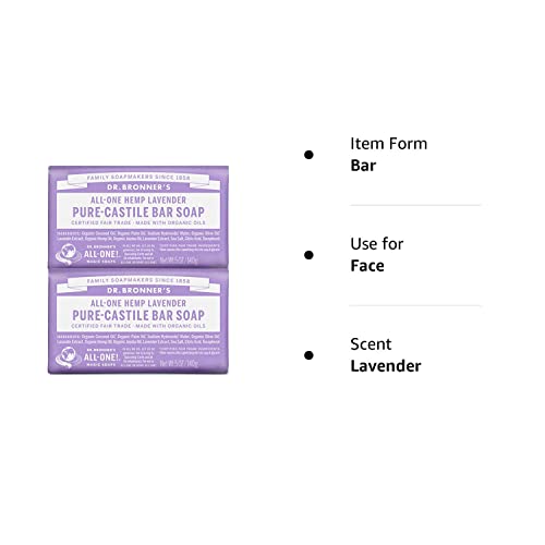 Dr. Bronner's PureCastile Bar Soap (Lavender, 5 ounce, 2Pack