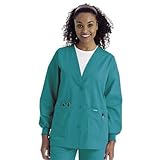 Landau Women's V-Neck Cardigan Style Warmup Solid Scrub Jacket