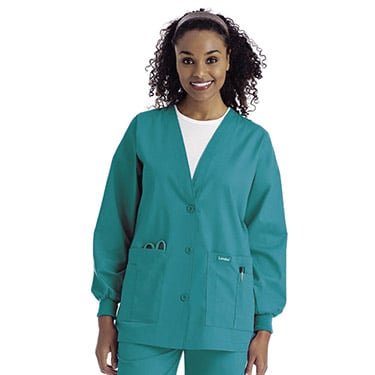 Landau Women's V-Neck Cardigan Style Warmup Solid Scrub Jacket