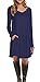 LILBETTER Women's Long Sleeve Pocket Casual Loose T-Shirt Dress (Navy Blue M)