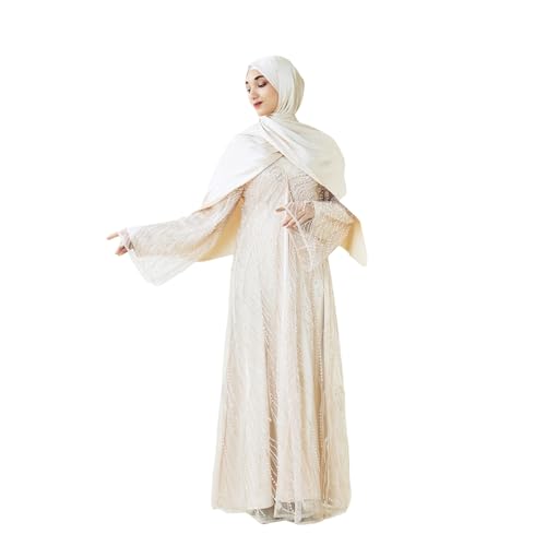 Elegant 3PCS Abaya Set with Beaded Lace Kaftan & Hijab for Women Islamic Modest Dress for Wedding Eid Party