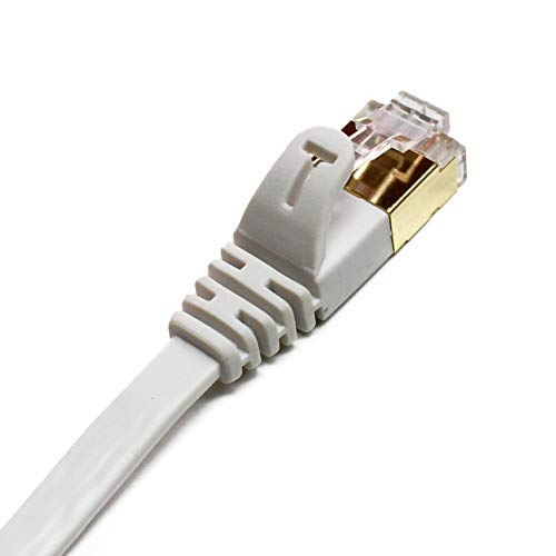 Tera Grand - 50FT - CAT7 10 Gigabit Ethernet Ultra Flat Patch Cable for Modem Router LAN Network, Gold Plated Shielded RJ45 Connectors, Faster Than CAT6a CAT6 CAT5e, White - Thumbnail 4
