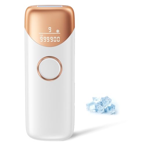 19.8J Hair Removal Device with Cooling System, 9 Energy Levels, 600 NM Red Light Wave, 999,900 Light Pulses, Automatic Gliding Mode, Hair Removal Device for Women, Face, Armpits, White