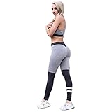 Oksale Womens Striped Sports Gym Yoga Workout Mid Waist Running Fitness Pants Leggings
