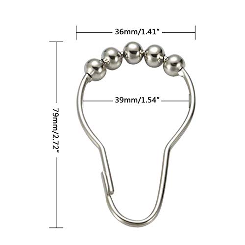 Bamyko 12PCS Shower Curtain Hooks Rings, Shower Curtain Rings, Stainless Steel Metal Glide Shower Hooks Rings for Bathroom Shower Rods Curtains - Polished Chrome - Thumbnail 4