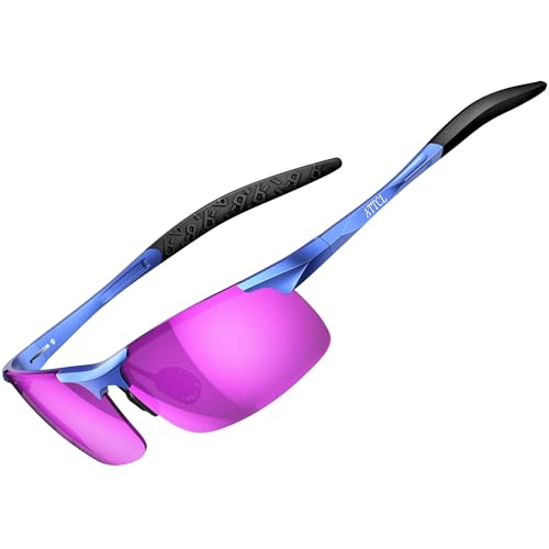 ATTCL Men's Sports Polarized Sunglasses For Driver Golf Fishing Unbreakable Metal Frame (Blue-frame/Purple lens mirrored)