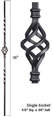 36" x 1/2" Single Basket Iron Balusters Iron Spindles Metal Stair Parts Hollow. Satin Black (Pack of 20PCS)
