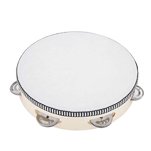image for Tambourine for Church 8 inch Hand Held Drum Bell Birch Metal Jingles P
