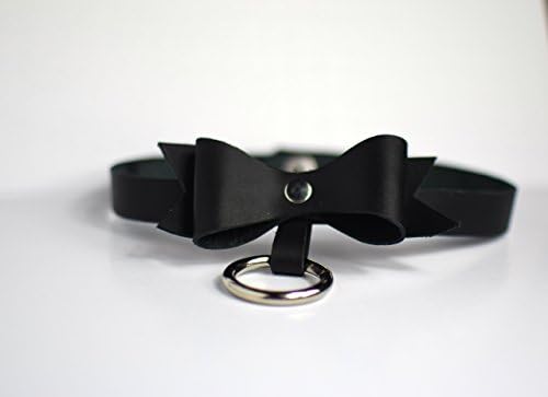 Black Genuine Leather Bow O Ring Choker by Tiny Backpacks