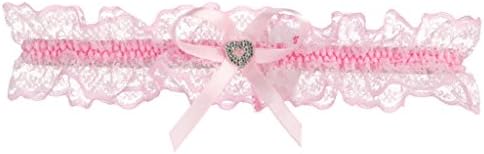 Bridal Lace Wedding Garter with Rhinestone Heart - Sexy Garters for Prom, Homecoming Party (XL-2XL, Pink)