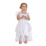 Girls Princess Fairy Wings Tutu Long Dress Birthday Party Costume Halloween, White 7-9 Year