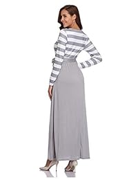 CROSS1946 - Vestido de manga larga para mujer, diseño de rayas, cuello en V, con bolsillos, M, gris