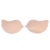HDE Womens Reusable Strapless Bra Push Up Backless Stick On Deluxe Adhesive Bra (Nude [Improved Adhesive], Size D)