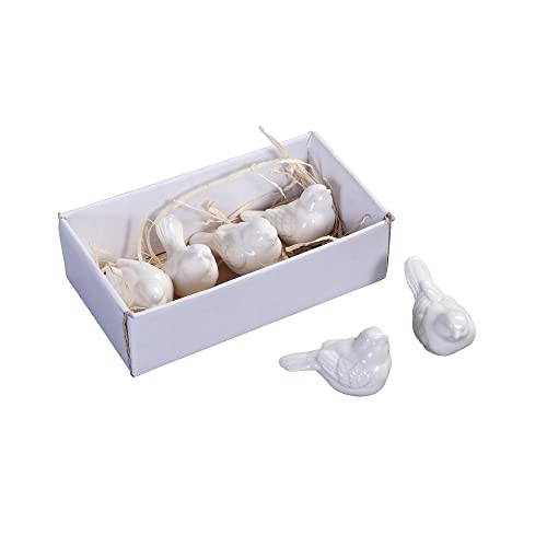 Creative Co-op Lot de 6 Oiseaux en céramique, Blanc
