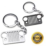 Jeep Grill Key Chain Car Key Ring, Silver and Black, Great for Wrangler, Compass, Cherokee, Liberty, Patriot, Rubicon, Renigade, SRT, TJ, CJ Enthusiasts (2 Pack)