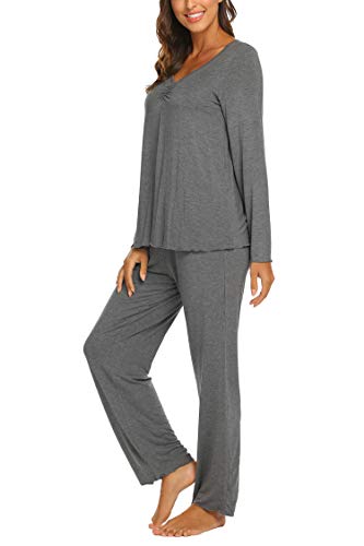 MAXMODA-Damen-Pyjama-Set-Plaid-Schlafanzug-Langarm-Kariertes-Pyjama-Set-Nachtwsche-Weich-Damen-Lounge-Sets