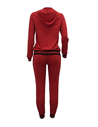 Womens Two Piece Outfits Hooded Jacket Suit Pants Set Sweatsuits Red L