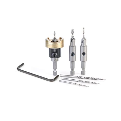 Photo 1 of Amana Tool Countersink with Adjustable Drill Bit Depth Stop and Ball Bearing Set, Quick Release Shank and Replacement HSS Drills, AMS-628, 6-Pc