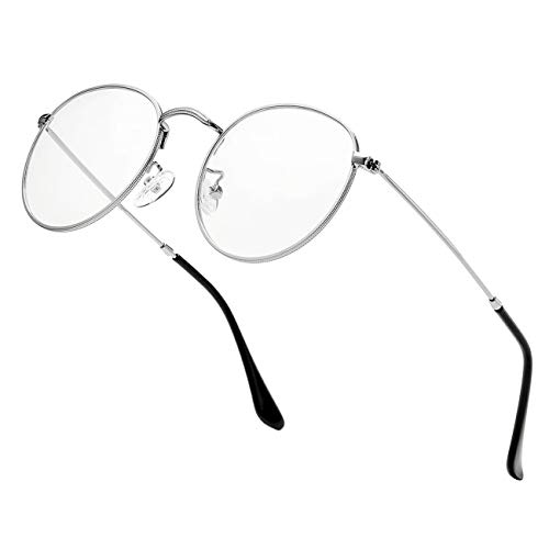 Round Anti-blue Glasses for Women Men, Retro Circle Lens Metal Frame Eyeglasses