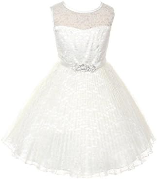 JM DREAMLINE Lovely Tulle Pleated Lace Flower Girl Dress (Ivory Size 16)