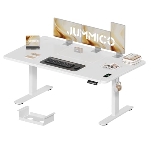 JUMMICO Höhenverstellbarer Schreibtisch 160×80 cm mit Kabelwanne & USB-A