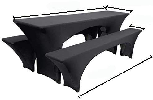 Namvo 3-piece elastic stretch spandex tablecloth set for open rectangular tables and stools, suitable for weddings, banquets and parties - Black