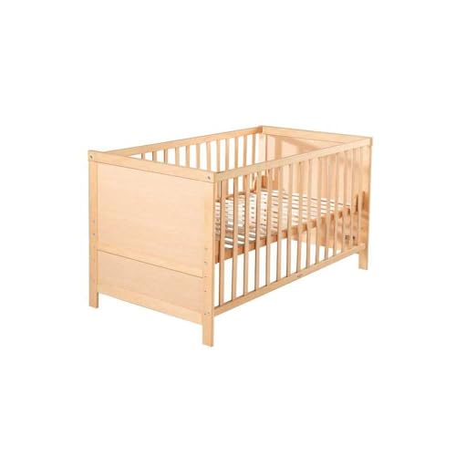 roba Wooden Convertible Cot 70 x 140 cm - Height-Adjustable with 3 Removable Rungs - Baby Bed Convertible to Toddler Bed - Natural