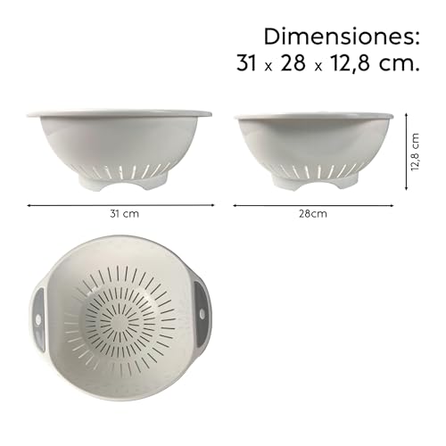 Snips Kitchen Strainer Ø 28 cm with Handles, White and Grey, Made in Italy | Solid and handy strainer with radial grooves and two handles, for pasta, vegetables and fruit; dishwasher safe