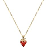 YOOESTORES82 Red Strawberry Pendant Necklace for Women,14K Gold Sparkling Rhinestone Dripping Strawberry Choker Necklace Party Sweet Jewelry Gift