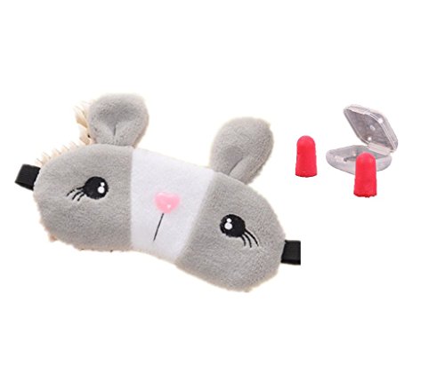 Gray Silk Eye Mask,3D Cute Rabbit Face Soft Eye Bags Cooling Down Adjustable Sleeping Blindfold With Free Ear Plugs For Kids Girls Adult for Yoga,Travel,Nap,Meditation,Blindfold(Inclulding Ice Bag)
