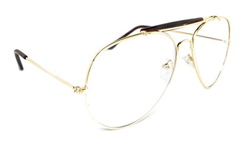 WebDeals - Clear Lens Aviator Eyeglasses Classic Retro Metal Frame... (Gold Frame, Brown Top Bar) - Thumbnail 2