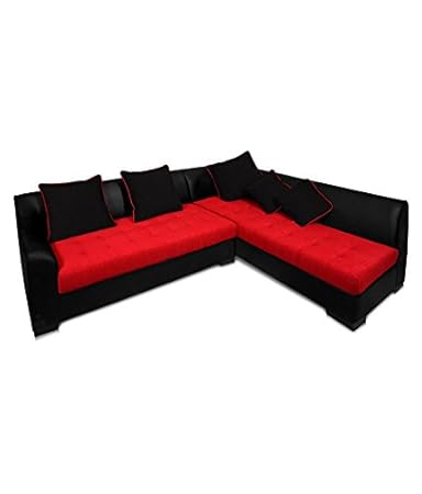 Lifestyle Solutions Zikras Red & Black Sal Wood Leatherette 5 Seater L-Shaped Sofa Set For Living Room