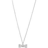 Vanbelle Sterling Silver Jewelry - Rhodium Plated with 925 Stamp - Bow Stud Pendant Necklace - Elegant Handcrafted Cubic Zirconia Stones Necklace for Women - Chain 16" Long + 2" Extender
