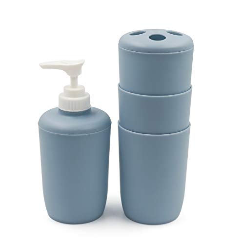 4-Piece Bathroom Set, Accessories Includes Soap Dispenser Pump, Tumbler Cup, Toothbrush Storage, Food Grade Plactic, Multipurpose