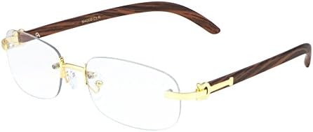 Gift Depot TM Rimless Oval Dean Slim Dapper Metal & Wood Eyeglasses / Clear Lens Sunglasses - Frames Euro (Gold & Cherry Wood)