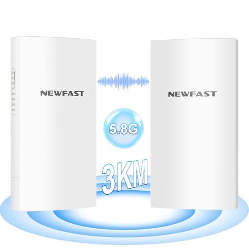 NEWFAST WiFi Bridge, 3km CPE Wireless Outdoor Wireless Bridge Wi-Fi Outdoor WiFi Bridge 5.8GHz 300Mbps, CPE Outdoor Long Range, 11dBi Directional Antenna, PoE Passive,IP66