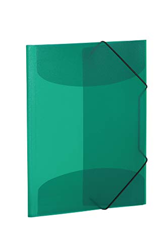 HERMA 19509 Portfolio Folder DIN A4 Translucent Green Set of 3 Sturdy Plastic Washable Heavy Duty Organiser Folder with Inner Flaps and Elastic Band Document Folder for Children, Boys, Girls