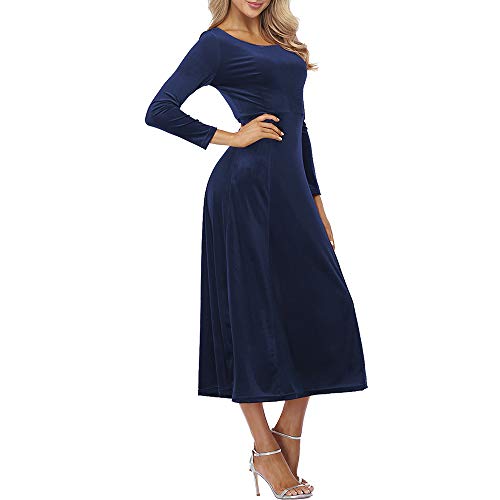 JULYER Women\'s Elegant Long Dress Crew Neck Stretchy Long Sleeve Velvet Dress (Blue, Medium)