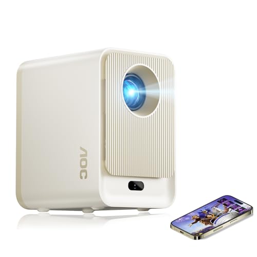 AOC 1080P Smart Projector,Fully Sealed,300 ANSI & 12000 Lumen & Auto Focus & Android 12.0,Projectors with Wifi6 and Bluetooth 5.0,250'' Screen, Portable Projector for Phone/PC/HDMI/USB (White+Yellow)